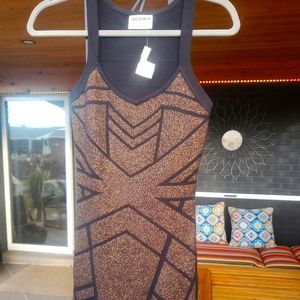 Bandage fitted dress with rust color pattern on front
